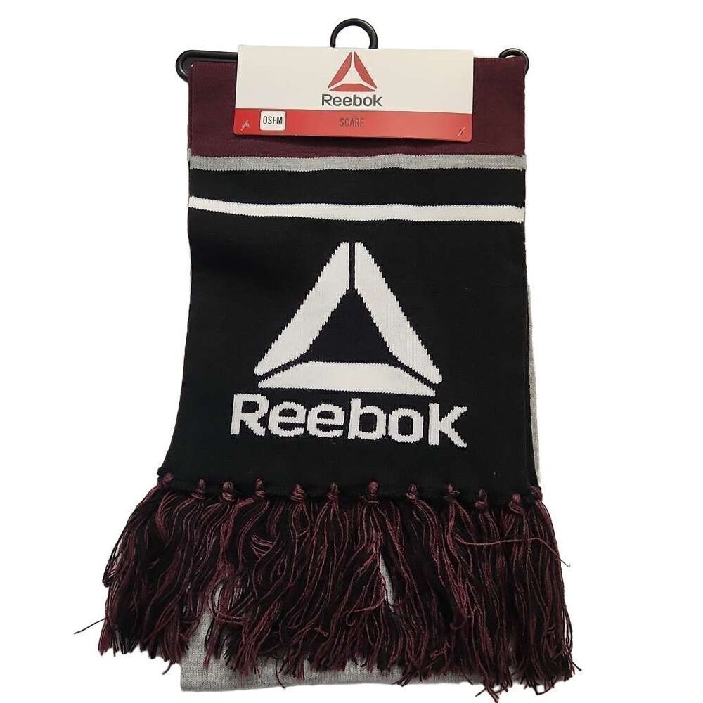 Reebok Unisex Gray Black Burgundy Knit Sweater Scarf